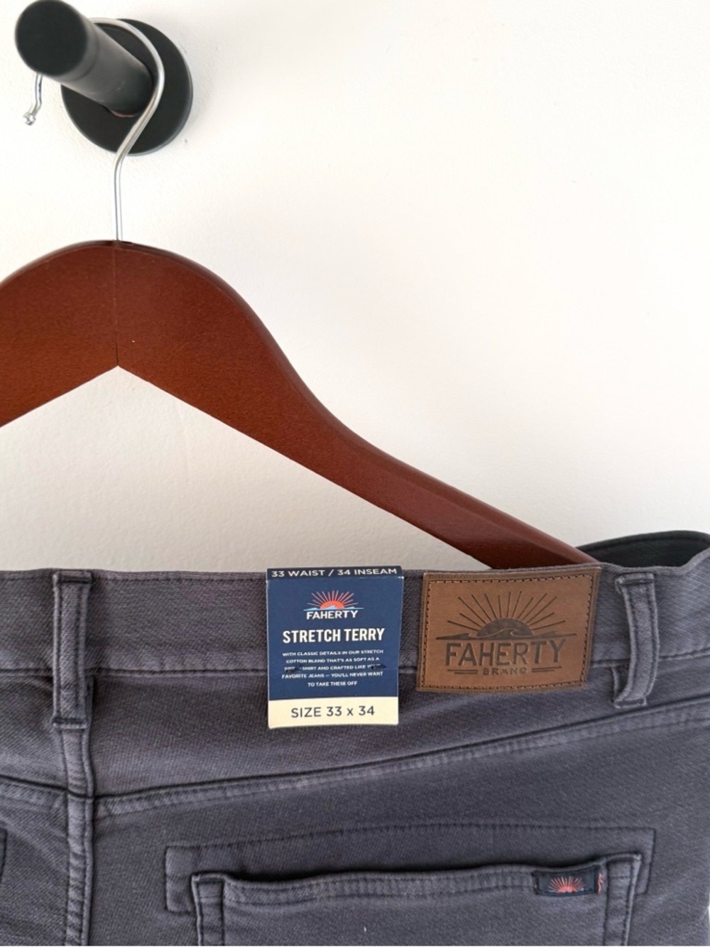 New Faherty Stretch Terry Five Pocket Pants Athletic Mens 33x34 New Blue Gray - Picture 9 of 13